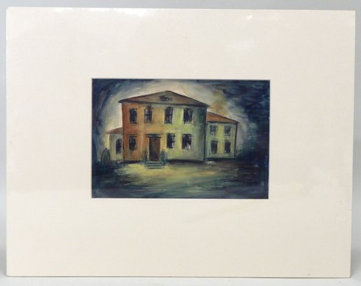 Vintage Haunted House Watercolor Painting