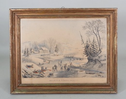 Antique Lithograph By N. Currier 19th Century American Winter Scene