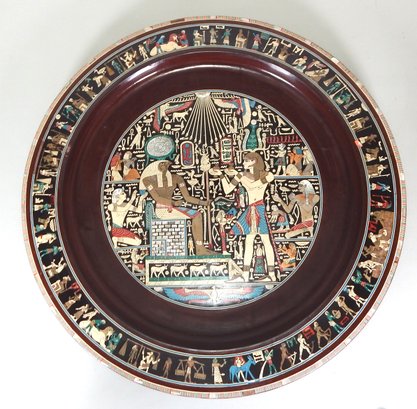 Large 28' Egyptian Inlaid Wooden Tray Depicting Ancient Art Subjects
