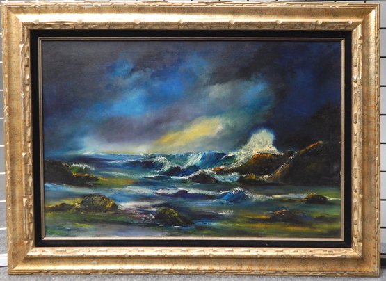 Pauline F. Grant (20th Century) Seascape At Night Large Oil Painting