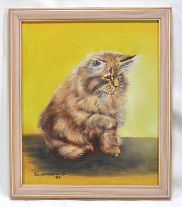 Original Chmielewski 1984 Fluffy Cat Oil Painting