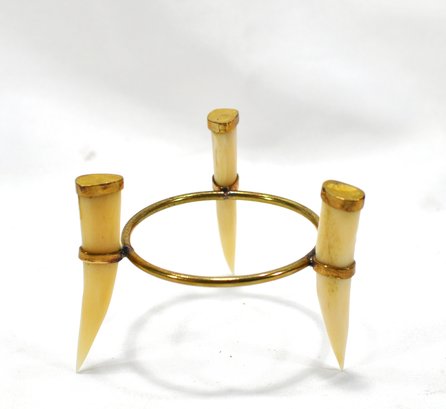19th Century Gilded Brass & Baboons Tooth Stand Ostrich Egg Holder