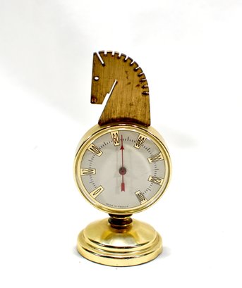 Mid Century Brass Thermometer With Horse Head, Chess Piece, France
