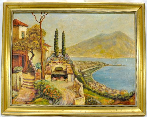 Vintage Mediterranean Landscape Oil Painting