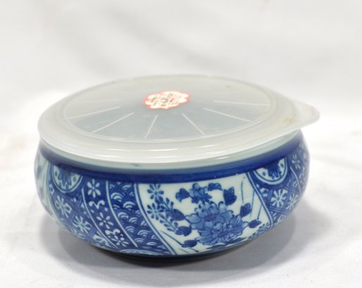 Asian Blue And White Hand Painted Covered Dish