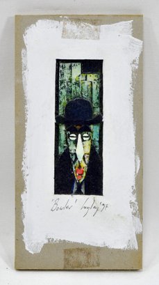 'Bowler' Myley Miniature Oil Collage Painting Of Man
