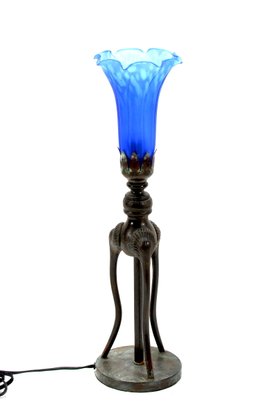 Beautiful Vintage Blue Lily Brass Table Lamp