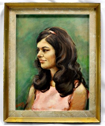 Original 1968 Winkler Girl Portrait Oil Painting