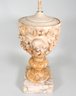 Antique Carved Alabaster Table Lamp With Flower Motif