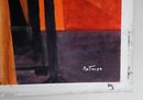 ' In Cafe' Modernist Oil Painting On Unstretched Canvas - Signed