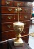 Antique Carved Alabaster Table Lamp With Flower Motif