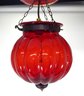 Antique Cranberry Red Melon Glass Lantern Lamp