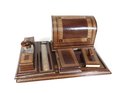 Vintage Hand Made Tooled Gilded Brown Leather Desk Set