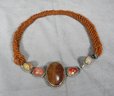Beautiful Large Chunky Necklace With Agates & Glass Beads