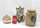 Pottery Lot: Dutch Pottery Toothbrush Holder, Wall Plaque, Crock Imitation