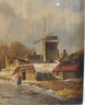 Vintage N.BROWN Winter Landscape With Windmill - Oil Painting On Wood Panel