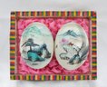Vintage Japanese Hand Painted Eggs In Glass Display Case