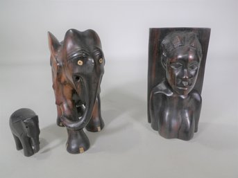 3 Dark Wood Sculptures