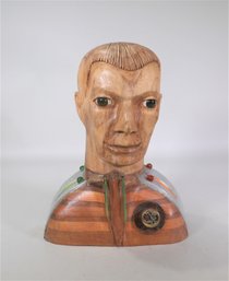 Folk Art Head Of Man With Green Eyes