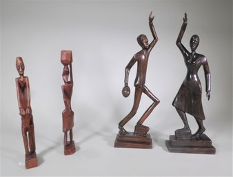 4 Wood Tribal Figures
