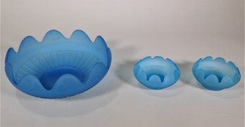 3 Decorative Blue Glass Bowls