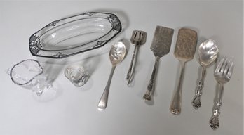 Lot Of Silver Overlay On Glass & Silverplate Serving Pieces