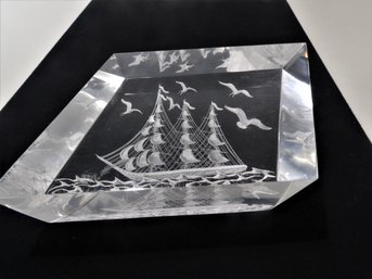 Etching Of Sailboat In Lucite