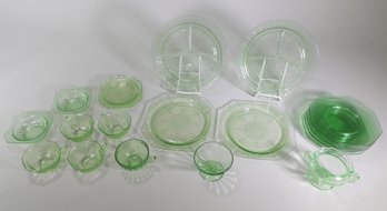 Lot Of Green Depression Glass