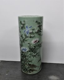 Umbrella Stand With Painted Birds & Flowers