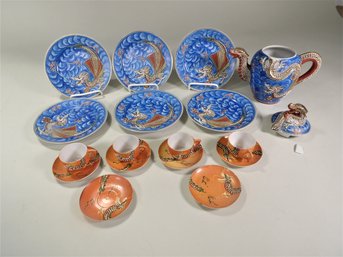 Japanese Moriage Dragon Teapot & Cups & Saucers