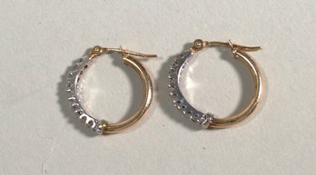 10k Gold Pave Diamond Hoop Earrings