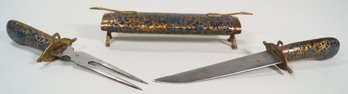 Enameled Wood And Brass Carving Set Made In India