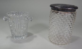 Cut Glass Handled Ice Bucket And Hobnail Jar