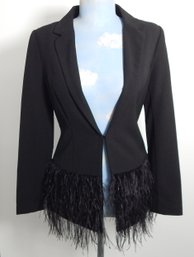 Women's Black Feather Trim Blazer By Lucy Paris Size XS