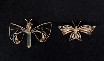 Lot 2 Vintage Sterling Silver Dragonfly & Moth Brooches