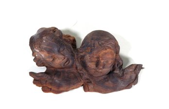 Antique Carved Wood Children/ Angels Heads Plaque