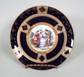 Amazing Royal Vienna Cobalt Blue Romantic Scene Porcelain Charger
