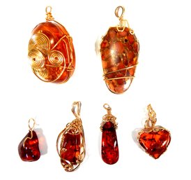 Lot 6 Amber Wire Wrapped Pendants