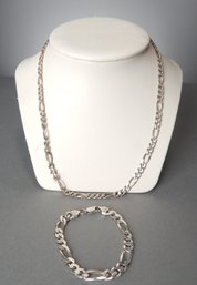 Sterling Silver Figaro Style Necklace And Bracelet