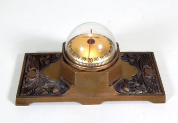 Antique Thermo-Vane Art Deco Egyptian Revival Gilt Cast Bronze Desk Thermometer