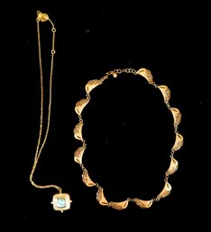 Lot 2 Gold Over Sterling  Larimar Pendant And Filigree Necklace