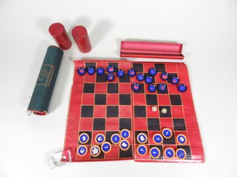 Antique 19th C. John Jaques Chess & Draughts Roll Up Travel Set