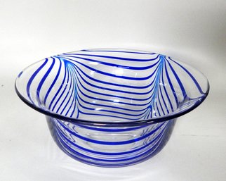Vintage Metropolitan Museum Of Art 'BLUE LOOPED BOWL' Hand Blown Glass Bowl