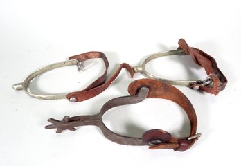 Lot 3 Antique Spurs With Leather Straps