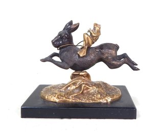 Frog Riding Rabbit Bronze Sculpture