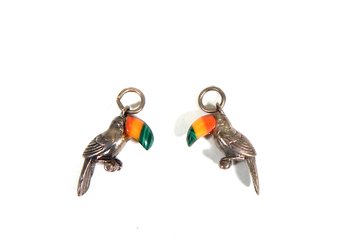 Pair Sterling Silver & Enamel Toucan Tropical Bird Charms