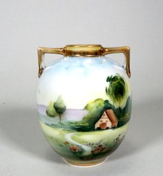 Vintage NIPPON Hand Painted Landscape Porcelain Bud Vase