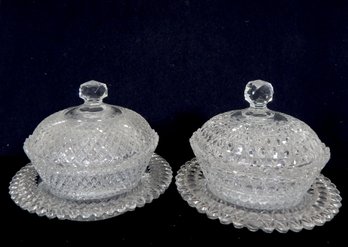 Antique Pair Brilliant Cut Glass Dome Candy/ Desert Dishes Sets