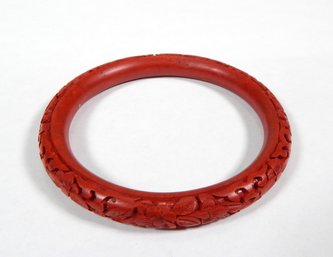 Vintage Hand Carved Cinnabar Bangle Bracelet