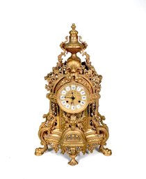 Large Vintage Italian Ornate Brass Mantle Clock